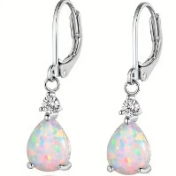 Teardrop Opal Dangle Earrings - Copper 14K Plated, Hypoallergenic, Durable Cute - Picture 1 of 4